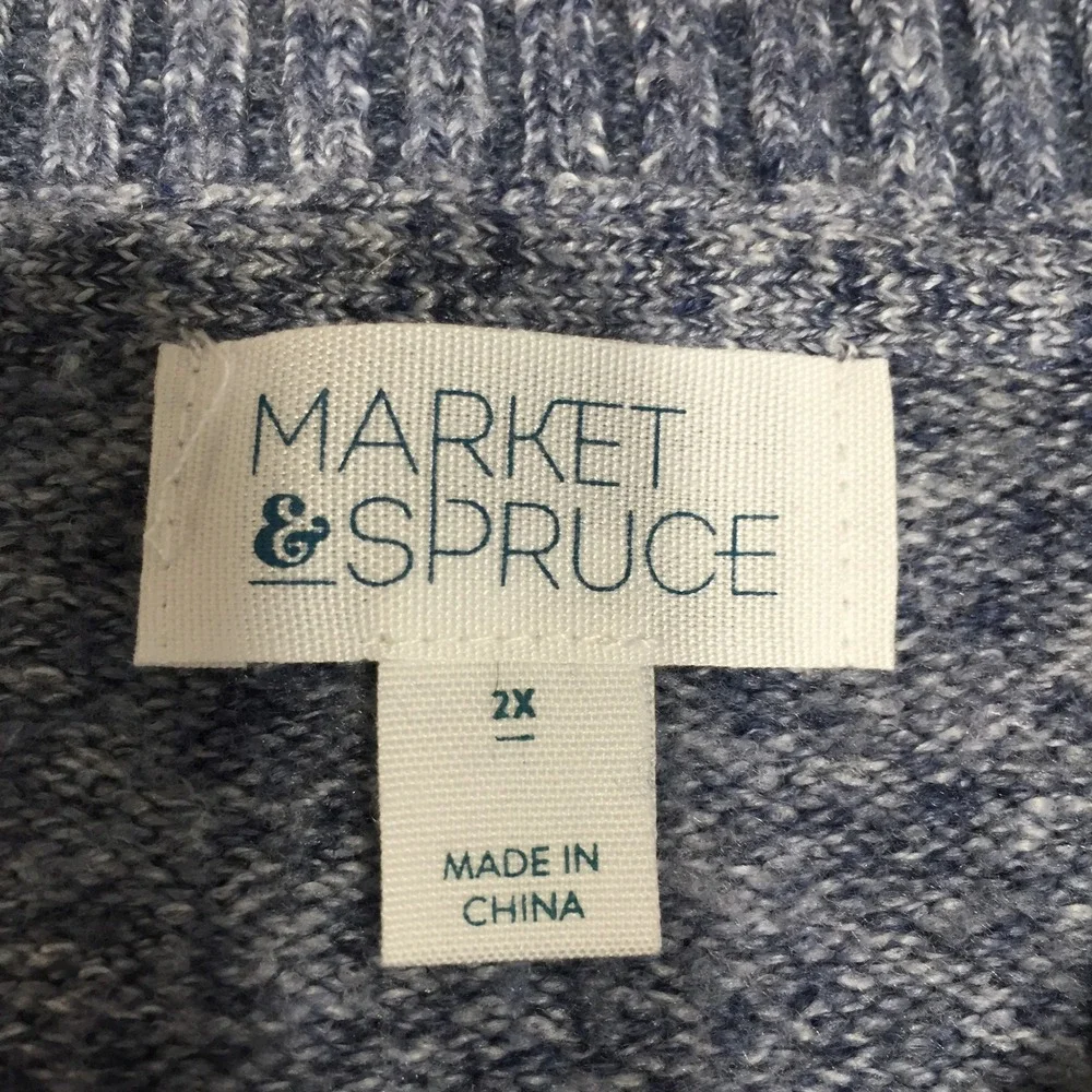 Market & Spruce Womens 2X Blue Marled Knit Raglan Sweater Tunic